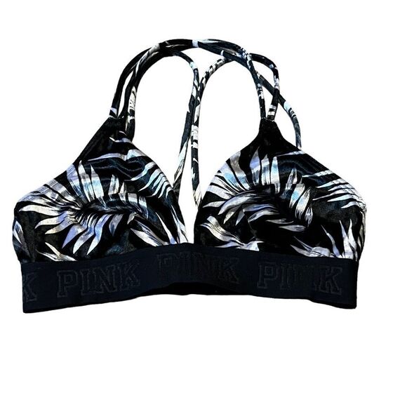 Victoria's Secret PINK Black Velvet Tropical Print Bralette - Picture 1 of 8